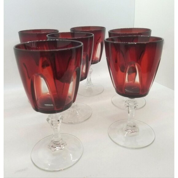 Gothic CRISTAL D'ARQUES-DURAND France Wine Water Goblet Ruby Clear Set of 6 - Picture 4 of 7